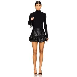 Amanda Uprichard Bonaire Black Faux Leather Bubble Hem Mini Skort Size Small